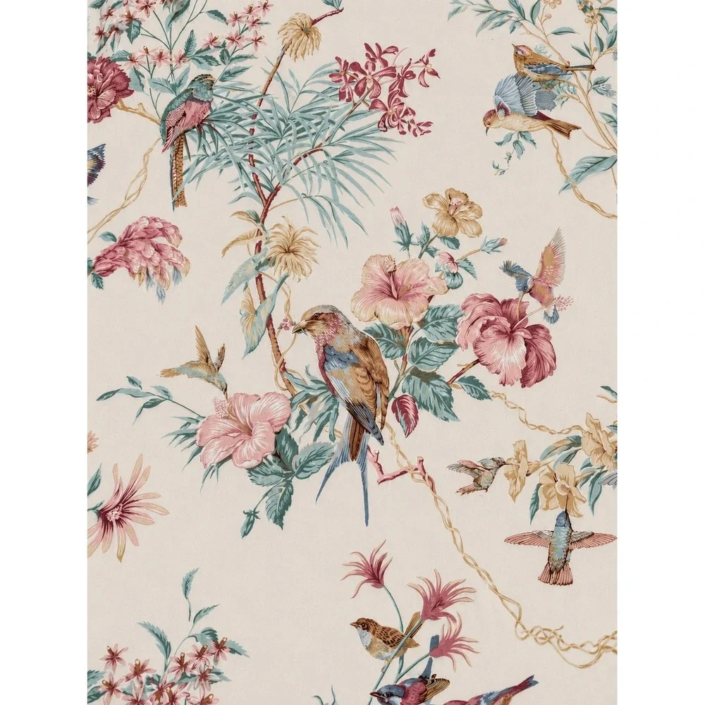 Jean B 5th Avenue Floral Bird Fabric 2 Yard 79x54 Polished Curtain Panel Cottage